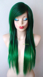 Load image into Gallery viewer, 28&quot; Irish green Ombre Long  Straight Layered Hair Long Side Bangs Wig
