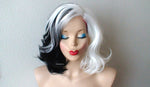 Load image into Gallery viewer, 16&quot; White Black Short  Wavy Hair Side Bangs Wig. Custom Wig. Cosplay Wig.
