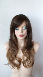 Load image into Gallery viewer, 24&quot; Brown Dirty Blonde Ombre Long Curly Side Bangs Wig
