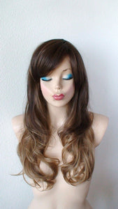 24" Brown Dirty Blonde Ombre Long Curly Side Bangs Wig