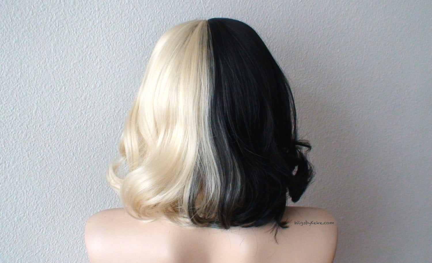 14" Blonde Black Side by Side Short Curly Hair with Bangs Wig