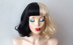 Load image into Gallery viewer, 14&quot; Blonde Black Side by Side Short Curly Hair with Bangs Wig
