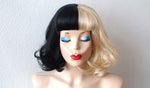 Load image into Gallery viewer, 14&quot; Blonde Black Side by Side Short Curly Hair with Bangs Wig
