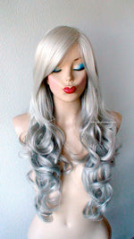 Load image into Gallery viewer, 26&quot; Grey Ombre Long Curly Hair Side Bangs Wig. Salt Pepper Ombre Wig
