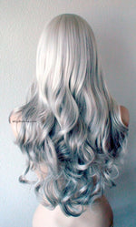 Load image into Gallery viewer, 26&quot; Lace Front Grey Ombre Long Curly Hair Side Bangs Wig. Salt Pepper Ombre Wig
