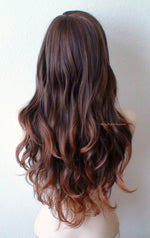 Load image into Gallery viewer, 26&quot; Lace front Brown Auburn Ombre Long Wavy Hair Long Side Bangs Wig
