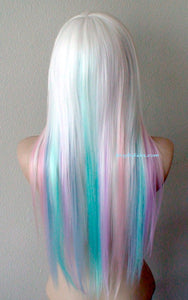 28" Pastel rainbow ombre wig. Snow white wig. Pastel pink, Lilac, Lavender, Aqua and sky blue wig. Custom wig. Cosplay wig.