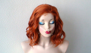 16" Lace Front Ginger Orange Short Wavy Hairstyle Wig