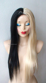 Load image into Gallery viewer, 28&quot; Lace Front Blonde Black Side by Side Straight Layered Wig
