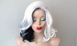 Load image into Gallery viewer, 16&quot; White Black Short  Wavy Hair Side Bangs Wig. Custom Wig. Cosplay Wig.
