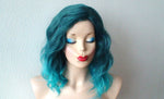 Load image into Gallery viewer, 16&quot; Pastel Teal Blue Ombre Short Wavy Hairstyle Wig
