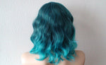 Load image into Gallery viewer, 16&quot; Pastel Teal Blue Ombre Short Wavy Hairstyle Wig
