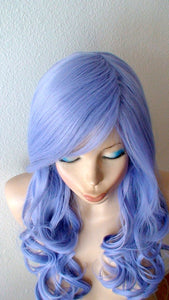 26" Pastel Lavender Blue Long Curly Hair Long Side Bangs Wig