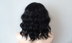 16" Black Short Wavy Hair Wig