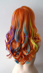 Load image into Gallery viewer, 24&quot; Pastel Rainbow Ombre Long Curly Hair Side Bangs Wig
