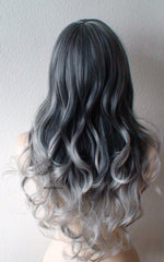 Load image into Gallery viewer, 26&quot; Gray Ombre Long Curly Hair Long Side Bangs Wig
