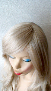 26" Ash Blonde Long Curly Hair Side Bangs Wig.