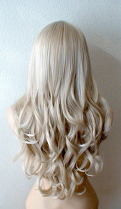 26" Ash Blonde Long Curly Hair Side Bangs Wig.