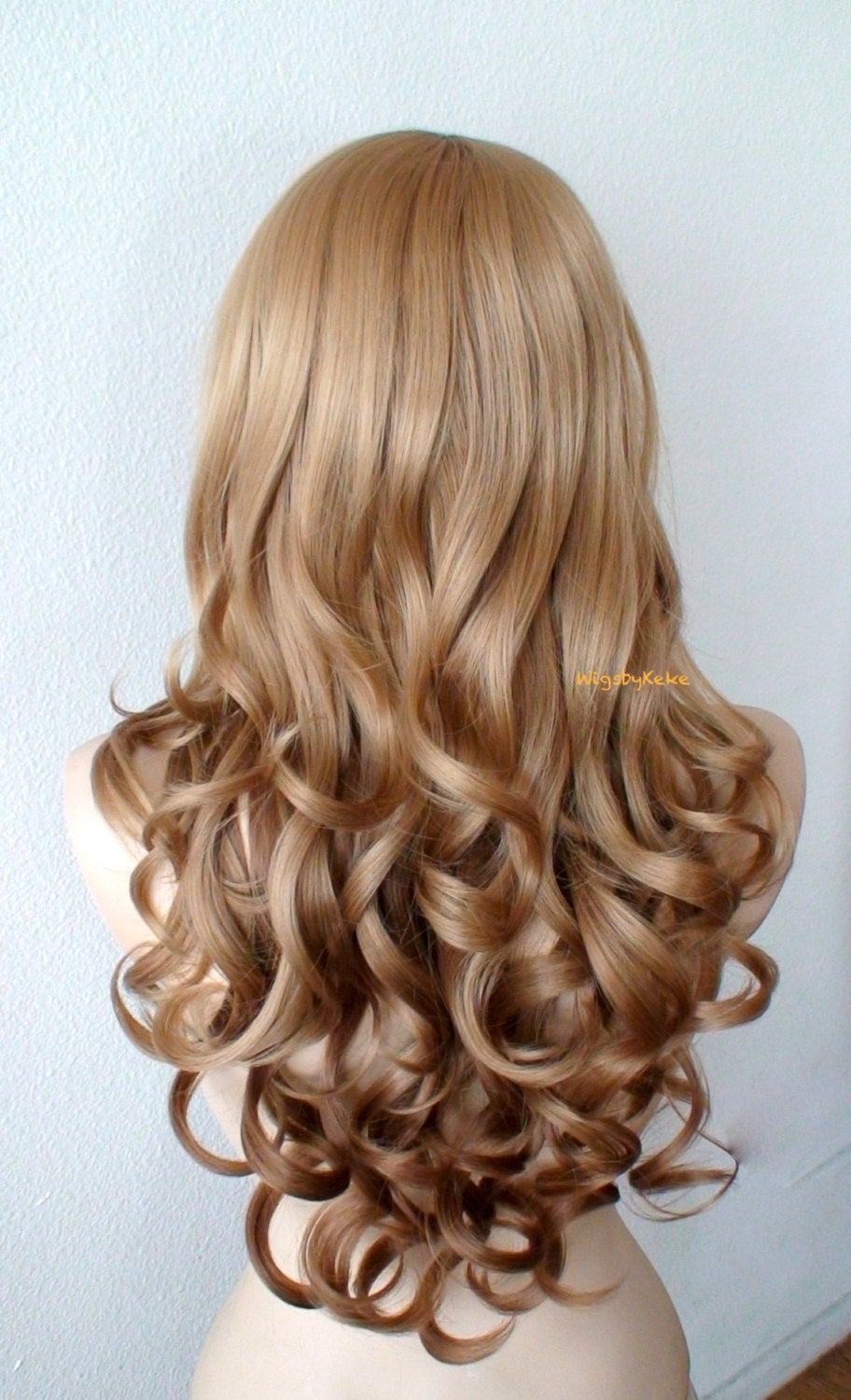 26" Lace Front Golden Blonde /Strawberry Blonde Ombre Long Curly Hair Long Side Bangs Wig