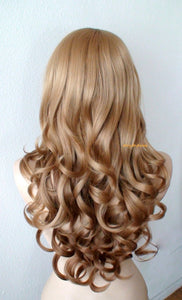 26" Golden Blonde /Strawberry Blonde Ombre Long Curly Hair Long Side Bangs Wig