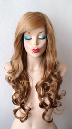 Load image into Gallery viewer, 26&quot; Golden Blonde /Strawberry Blonde Ombre Long Curly Hair Long Side Bangs Wig
