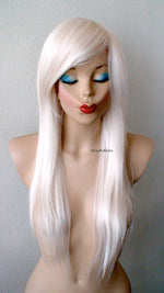 Load image into Gallery viewer, 28&quot; White Blonde Long Straight Layered Hair Long Side Bangs Wig. Scene girl wig. Emo wig.
