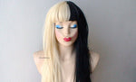 Load image into Gallery viewer, 28&quot; Blonde/Black Side by Side Long Straight Layered Hair with Bangs Wig
