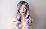 Load image into Gallery viewer, 26&quot; Grey Pastel Colored Ombre Long Curly Hair Long Side Bangs Wig.
