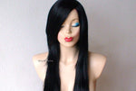 Load image into Gallery viewer, 28&quot; Black Long Straight Layered Hair Long Side Bangs Wig
