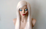 Load image into Gallery viewer, 28&quot; White Blonde Long Straight Layered Hair Long Side Bangs Wig. Scene girl wig. Emo wig.
