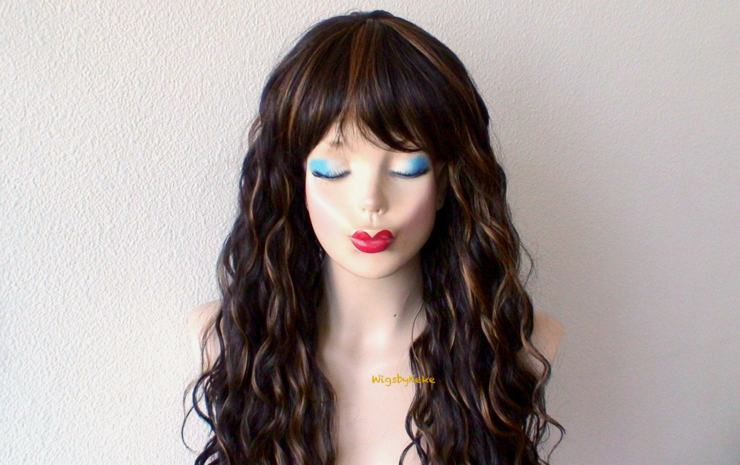 26" Brown Auburn Wavy hairs with Bangs Wig