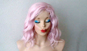 16" Pastel Pink Short Wavy Hairstyle Wig