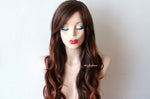 Load image into Gallery viewer, 26&quot; Lace front Brown Auburn Ombre Long Wavy Hair Long Side Bangs Wig
