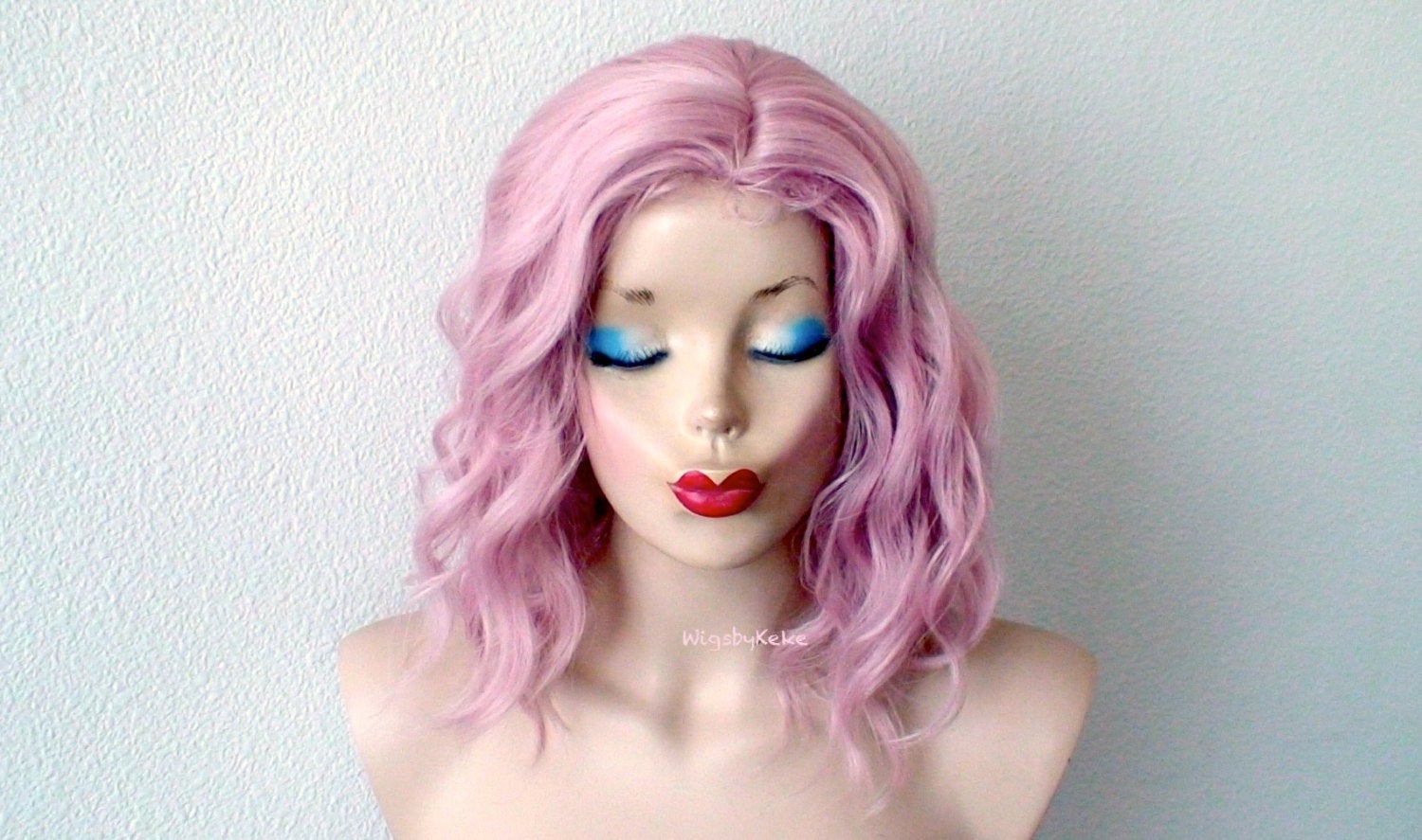 16" Pastel Blush Pink Short Wavy hairstyle Wig