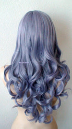 Load image into Gallery viewer, 26&quot; Pastel Dark Lavender Gray Long Curly Hair Long Side Bangs Wig
