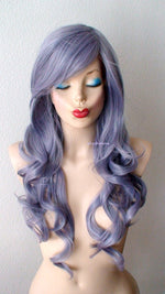 Load image into Gallery viewer, 26&quot; Pastel Dark Lavender Gray Long Curly Hair Long Side Bangs Wig
