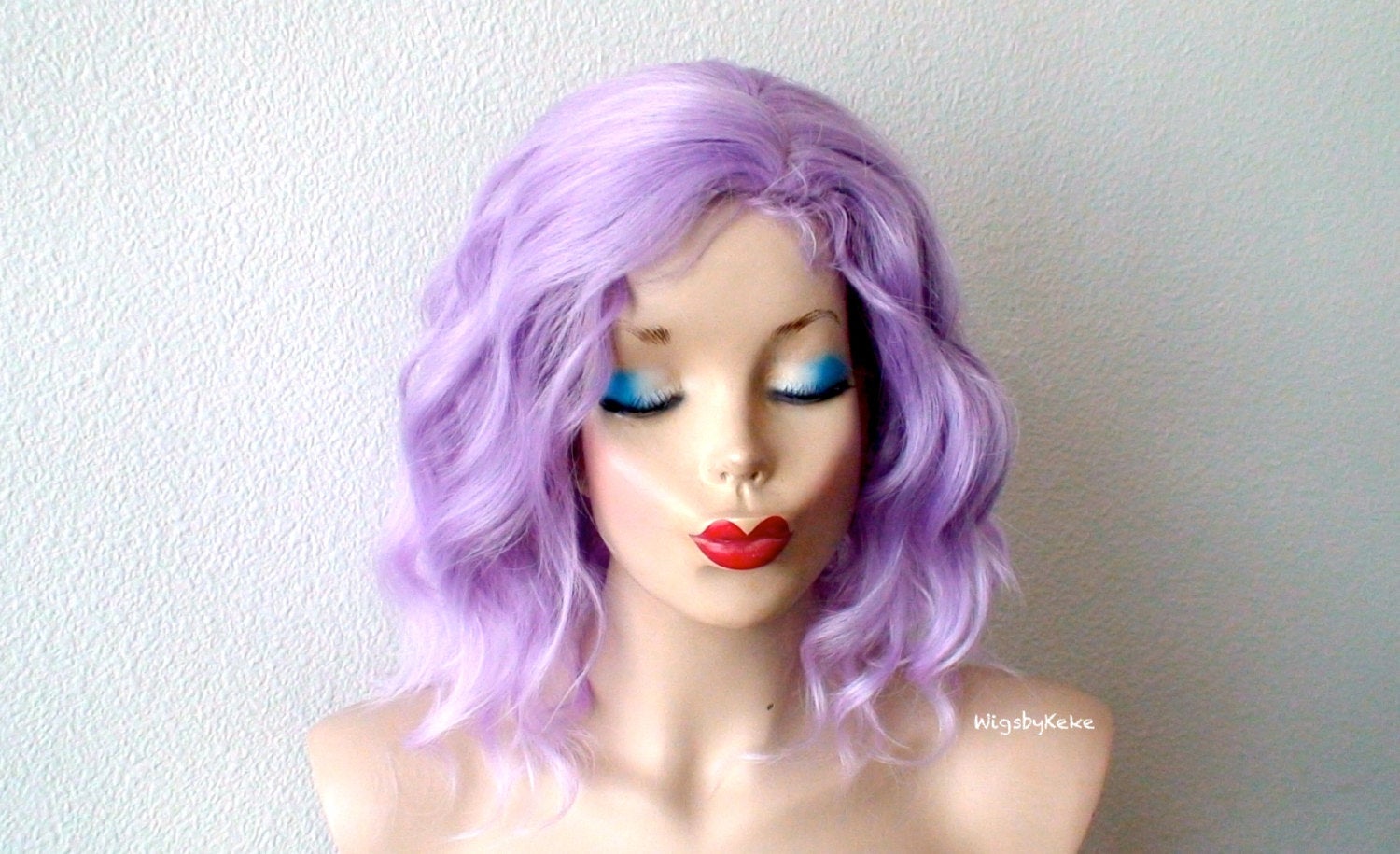 16" Pastel Lavender Ombre Short Wavy Hairstyle Wig