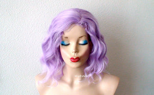 16" Pastel Lavender Ombre Short Wavy Hairstyle Wig