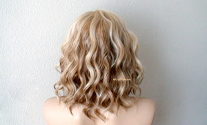 16" Blonde Brown Ombre Short Wavy Hair Wig