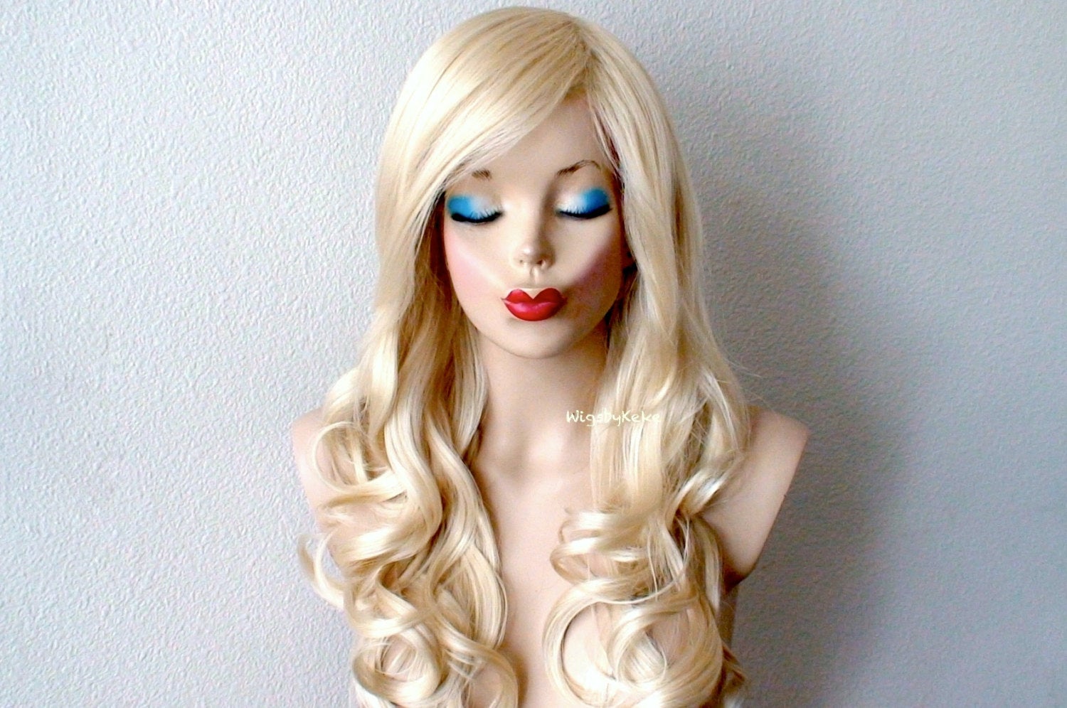 26" Blonde Long Curly Hair Side Bangs Wig