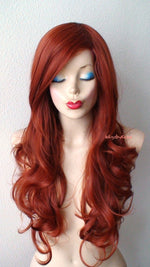 Load image into Gallery viewer, 26&quot; Copper Red Long Curly Hair Long Side Bangs Wig
