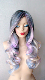 Load image into Gallery viewer, 26&quot; Grey Pastel Colored Ombre Long Curly Hair Long Side Bangs Wig.
