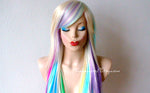 Load image into Gallery viewer, 28&quot; Pastel Rainbow Long Straight Layered Hair Long Side Bangs Wig
