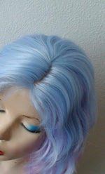 Load image into Gallery viewer, 16&quot; Pastel Blue Lavender Ombre Short Wavy Hairstyle Wig
