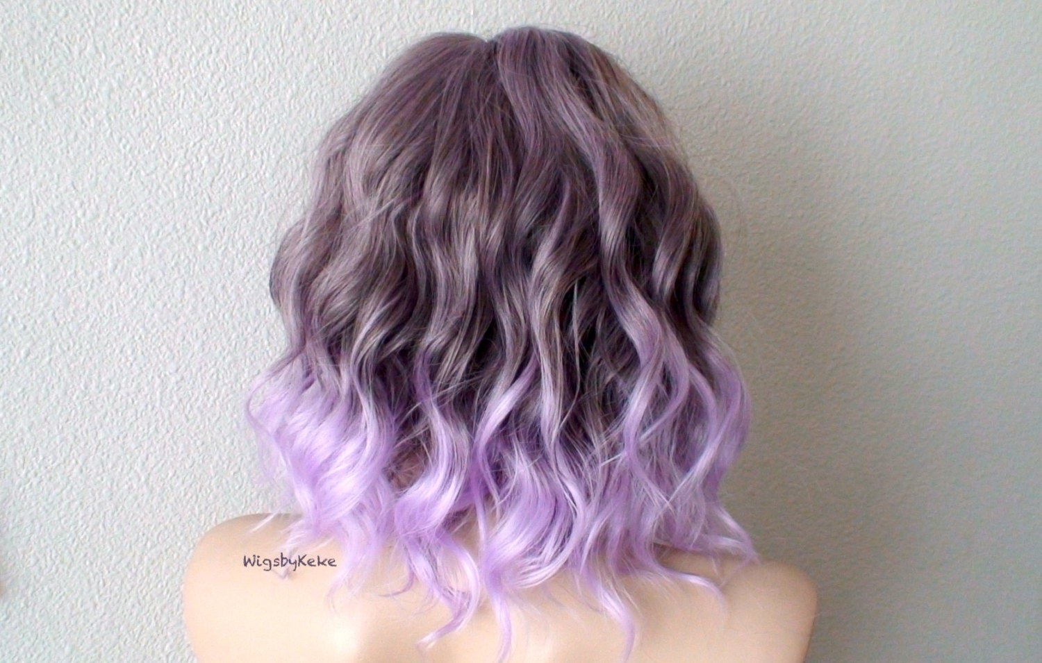 16" Pastel Lavender Ombre Short Wavy Hairstyle Wig