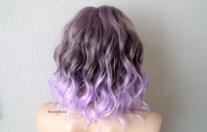 16" Pastel Lavender Ombre Short Wavy Hairstyle Wig