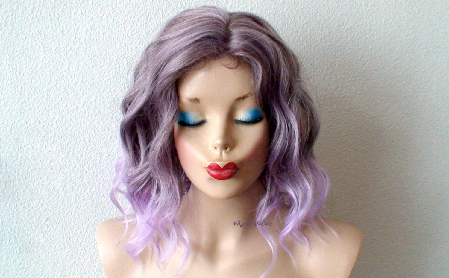 16" Pastel Lavender Ombre Short Wavy Hairstyle Wig