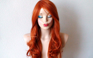 26" Ginger Orange Long Curly Hair Long Side Bangs Wig