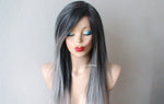 Load image into Gallery viewer, 28&quot; Grey Ombre Long Straight Hair Long Side Bangs Wig
