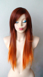 Load image into Gallery viewer, 28&quot; Auburn Ginger Red Ombre Long Straight Layered Hair Long Side Bangs Wig
